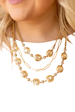 Southern Grace Women's Gold Symphony Chunky Layers & Crystal Sparks Necklace