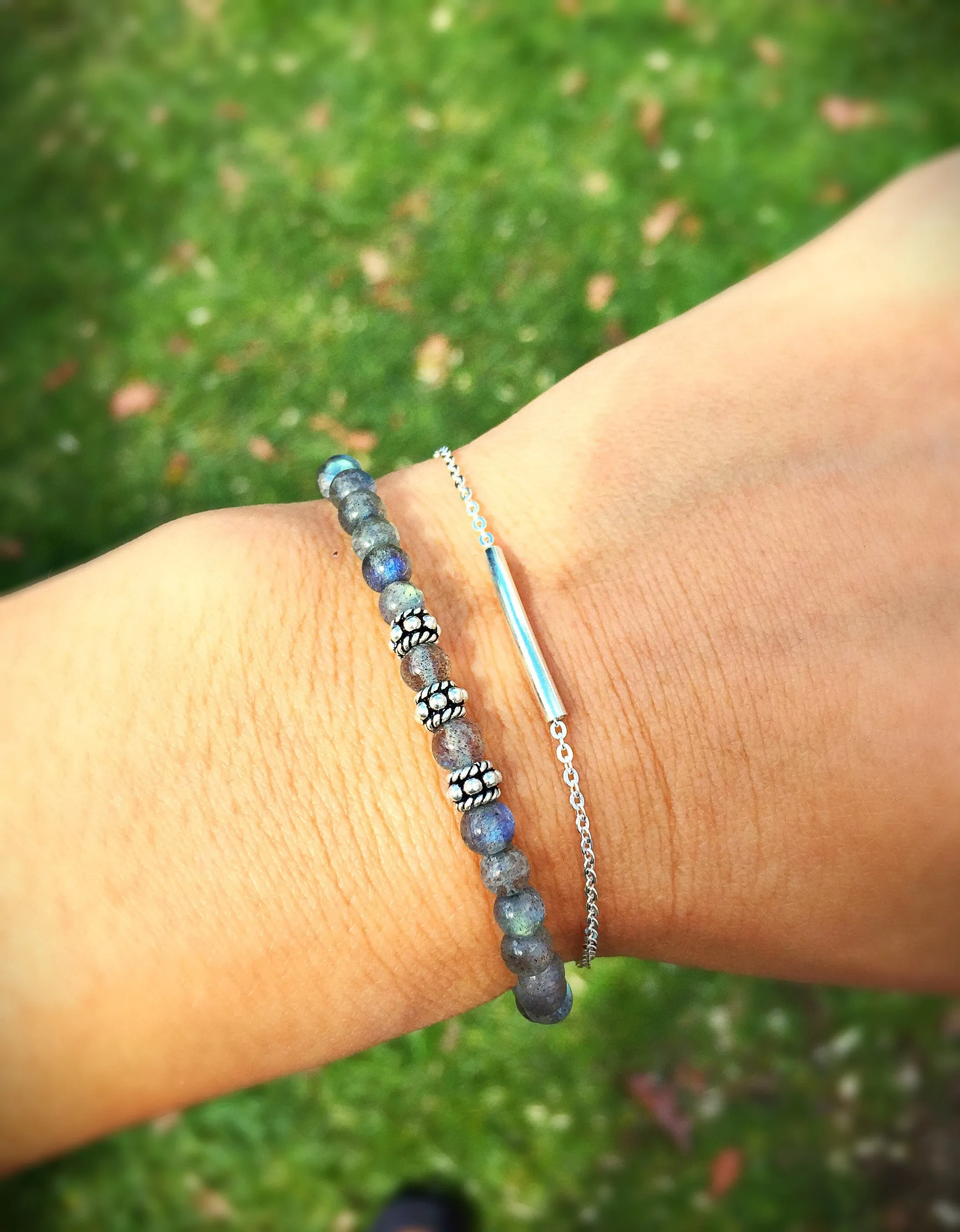 Stackable Rainbow labradorite bracelet