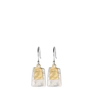 Sterling Silver & 10K Gold Flattened Double Square Earrings