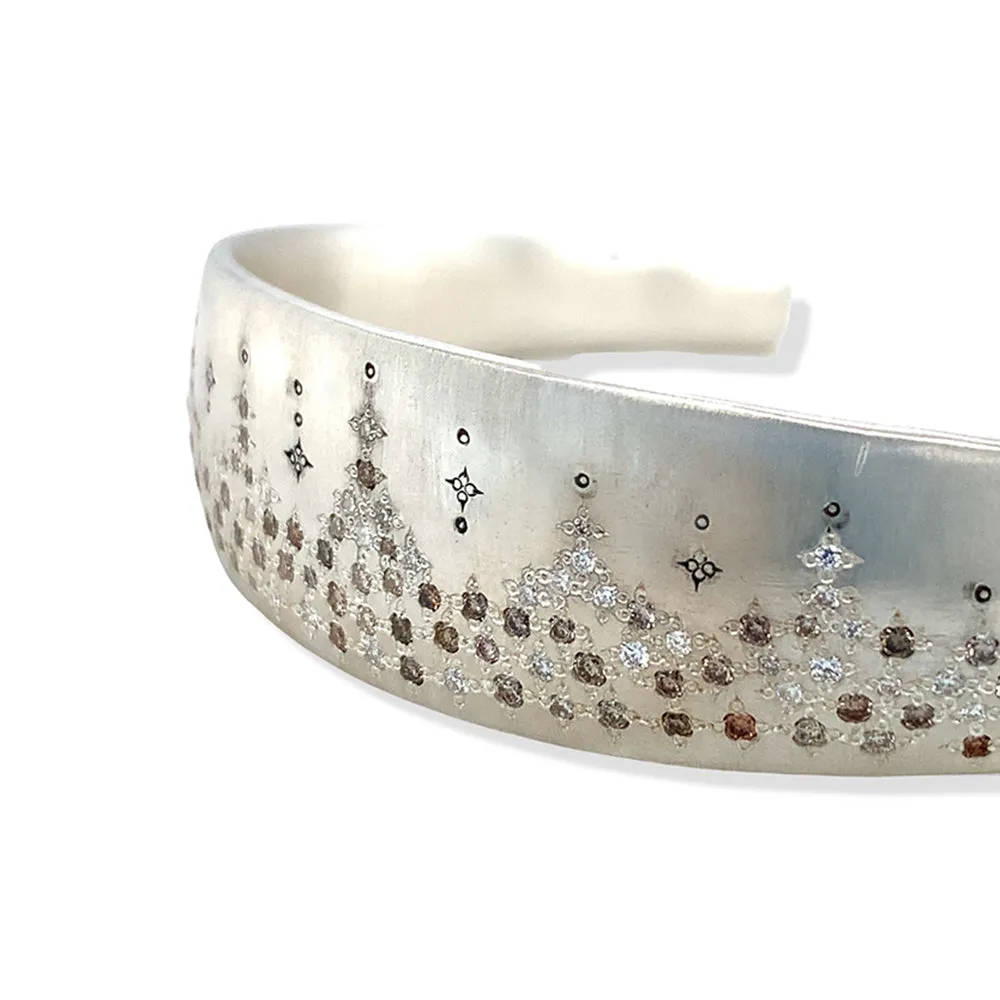 Sterling Silver and Diamond Cuff- "Cascading Sky"