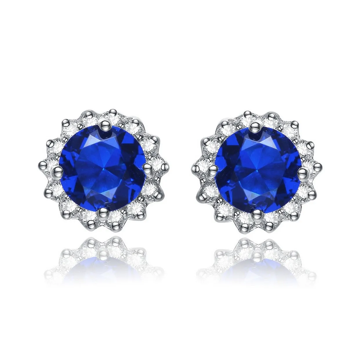 Sterling Silver Sapphire Cubic Zirconia Button Earrings