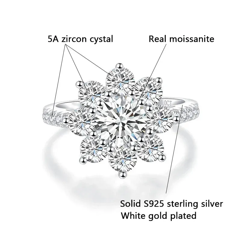 Sun Flower Diamond Lotus Sterling Fine Jewelry Set Ring