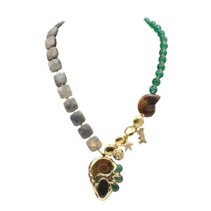 TEEK - Natural Green Gold Plated Labradorite Pendant Necklace