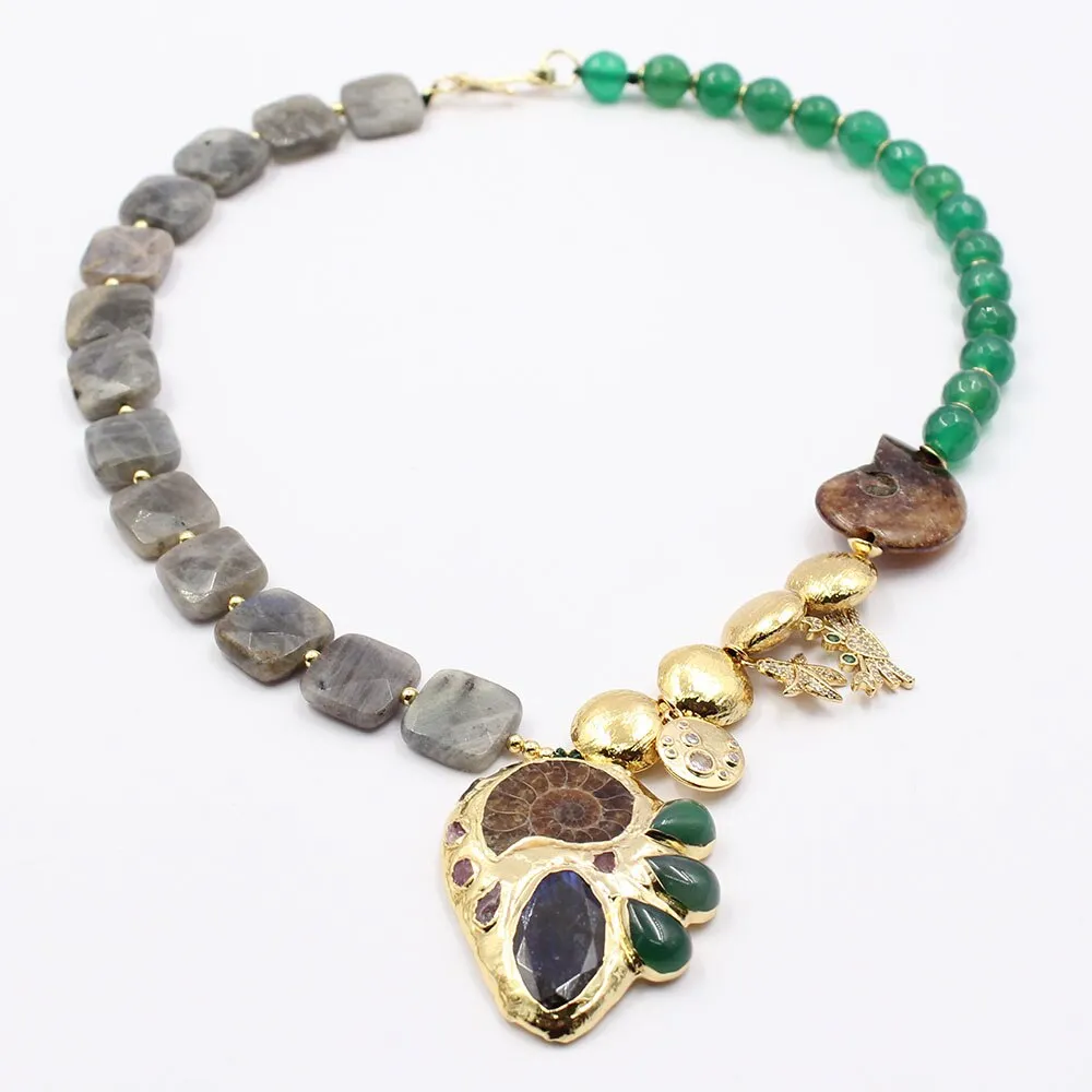 TEEK - Natural Green Gold Plated Labradorite Pendant Necklace