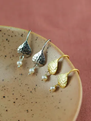 Textured Teardrop & Pearl Earrings