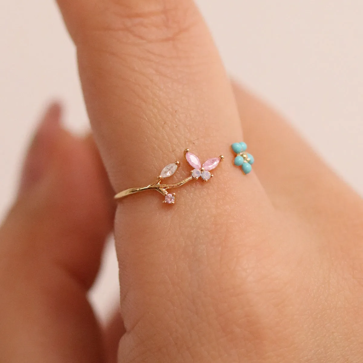 Turquoise Blossom Butterfly Ring