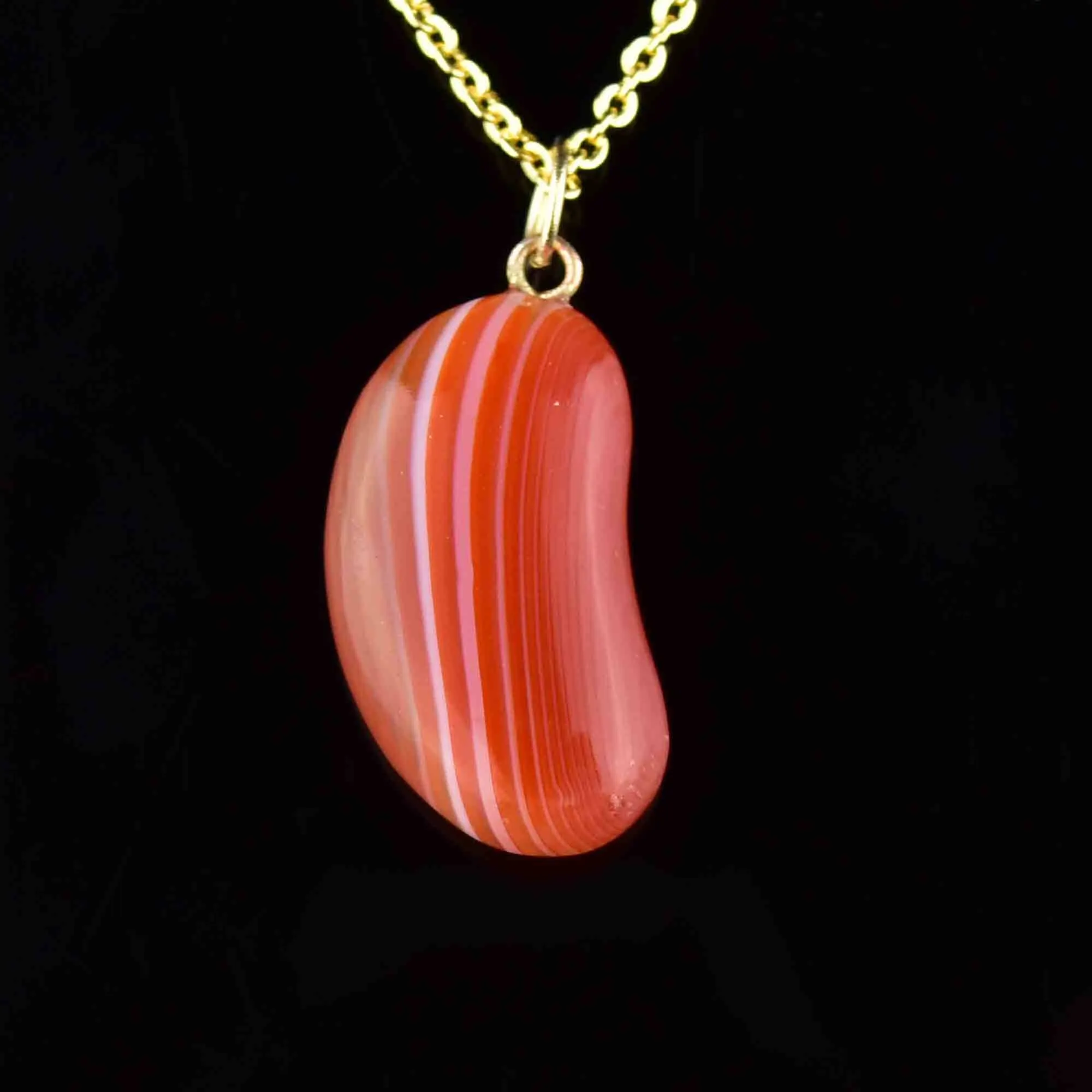 Vintage Gold Banded Agate Bean Pendant Necklace