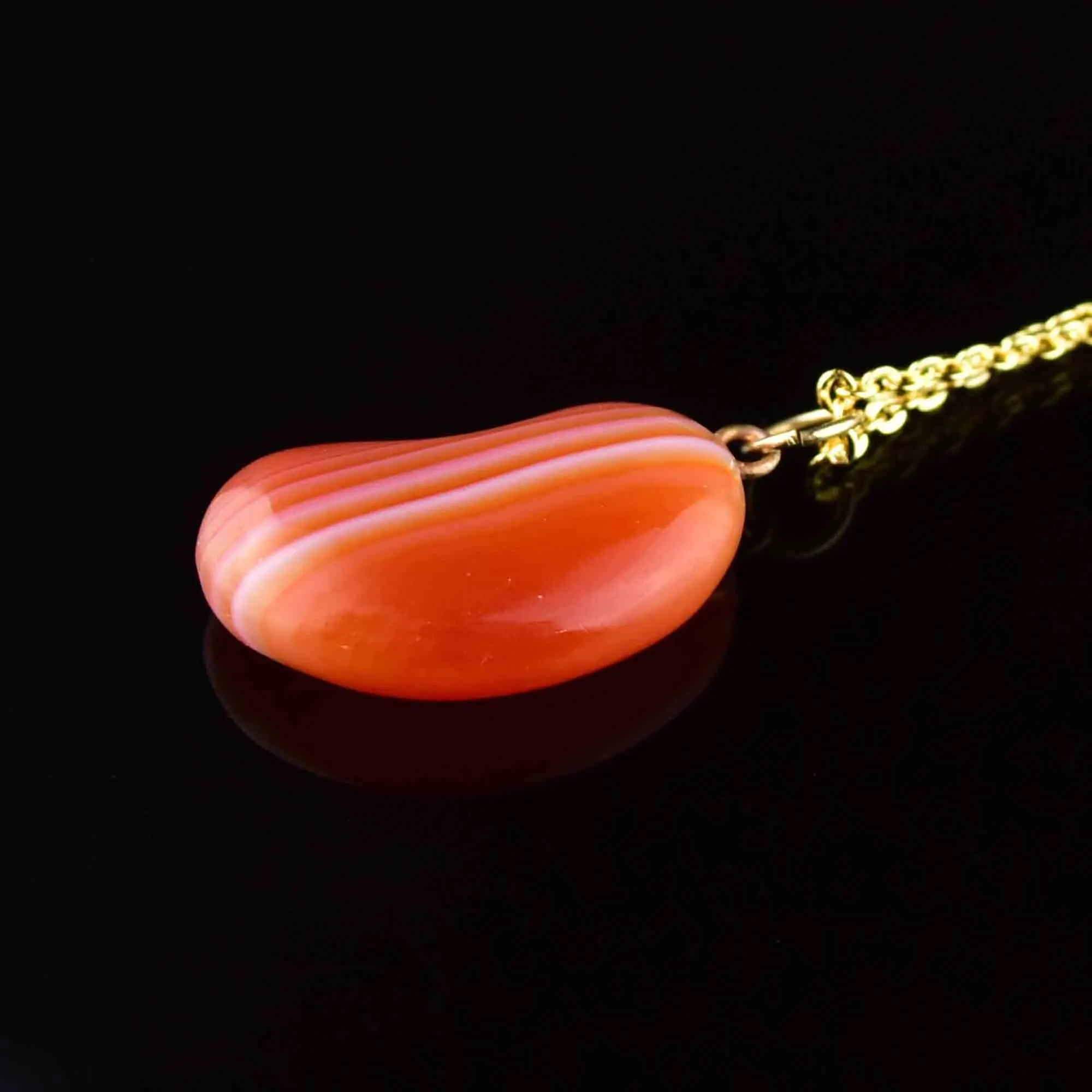 Vintage Gold Banded Agate Bean Pendant Necklace