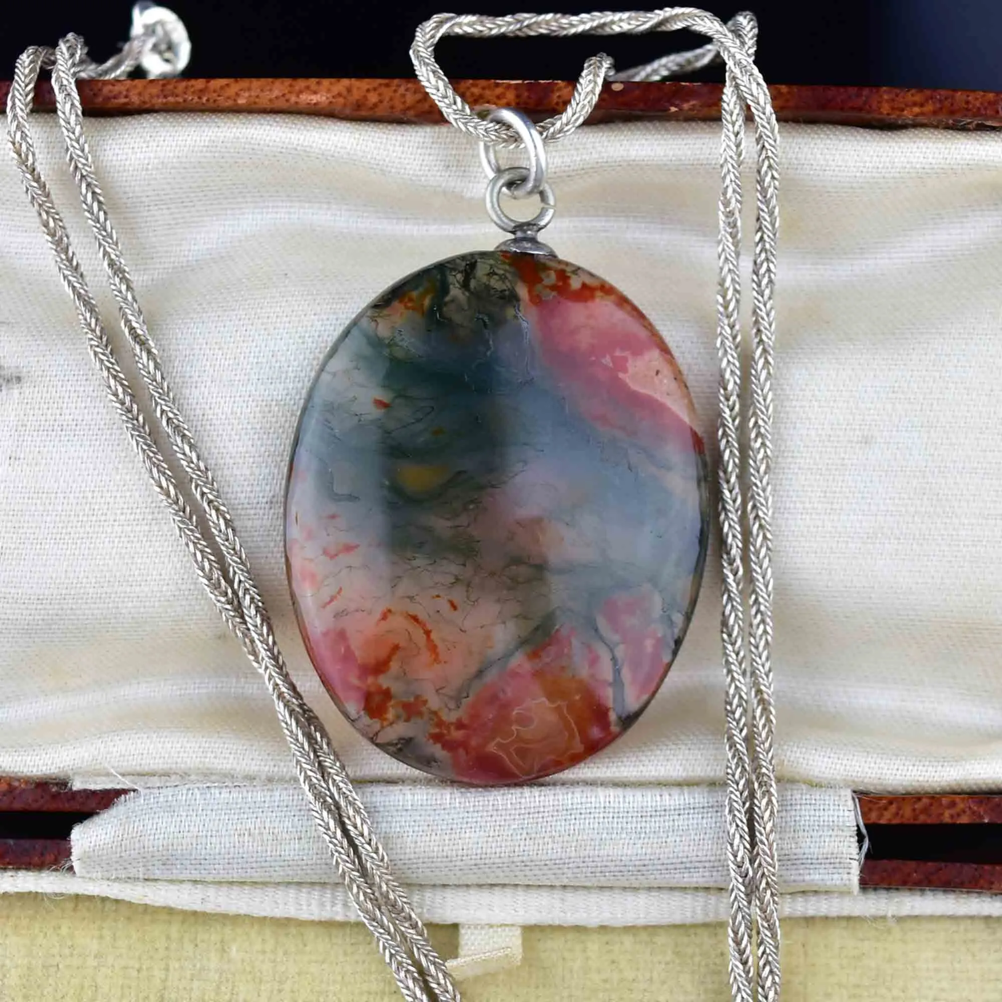 Vintage Scottish Moss Agate Pendant Necklace