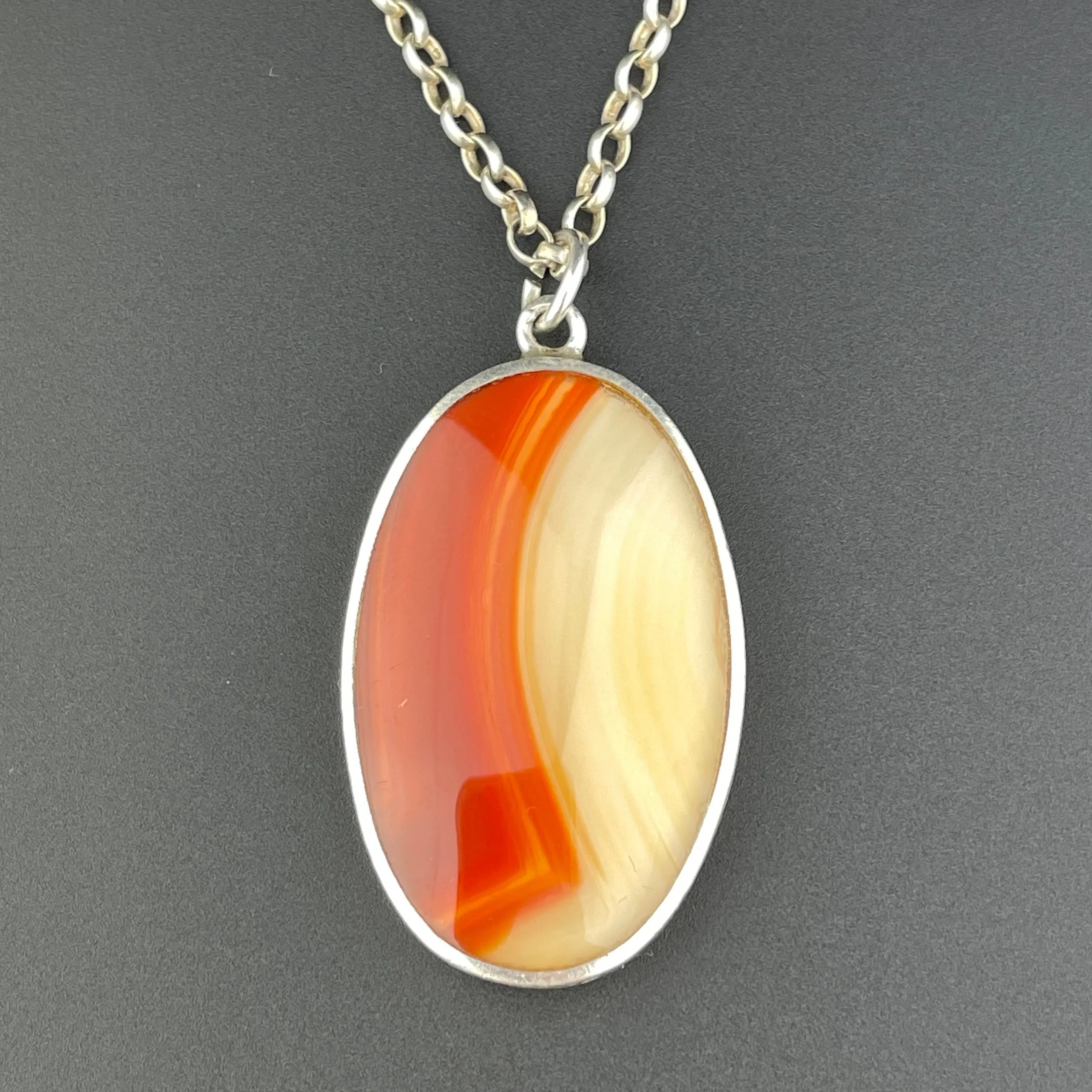 Vintage Silver Scottish Moss Agate Carnelian Two Sided Pendant Necklace