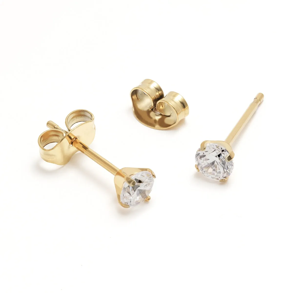 White Zirconia Titanium Gold Plated Stud Earrings